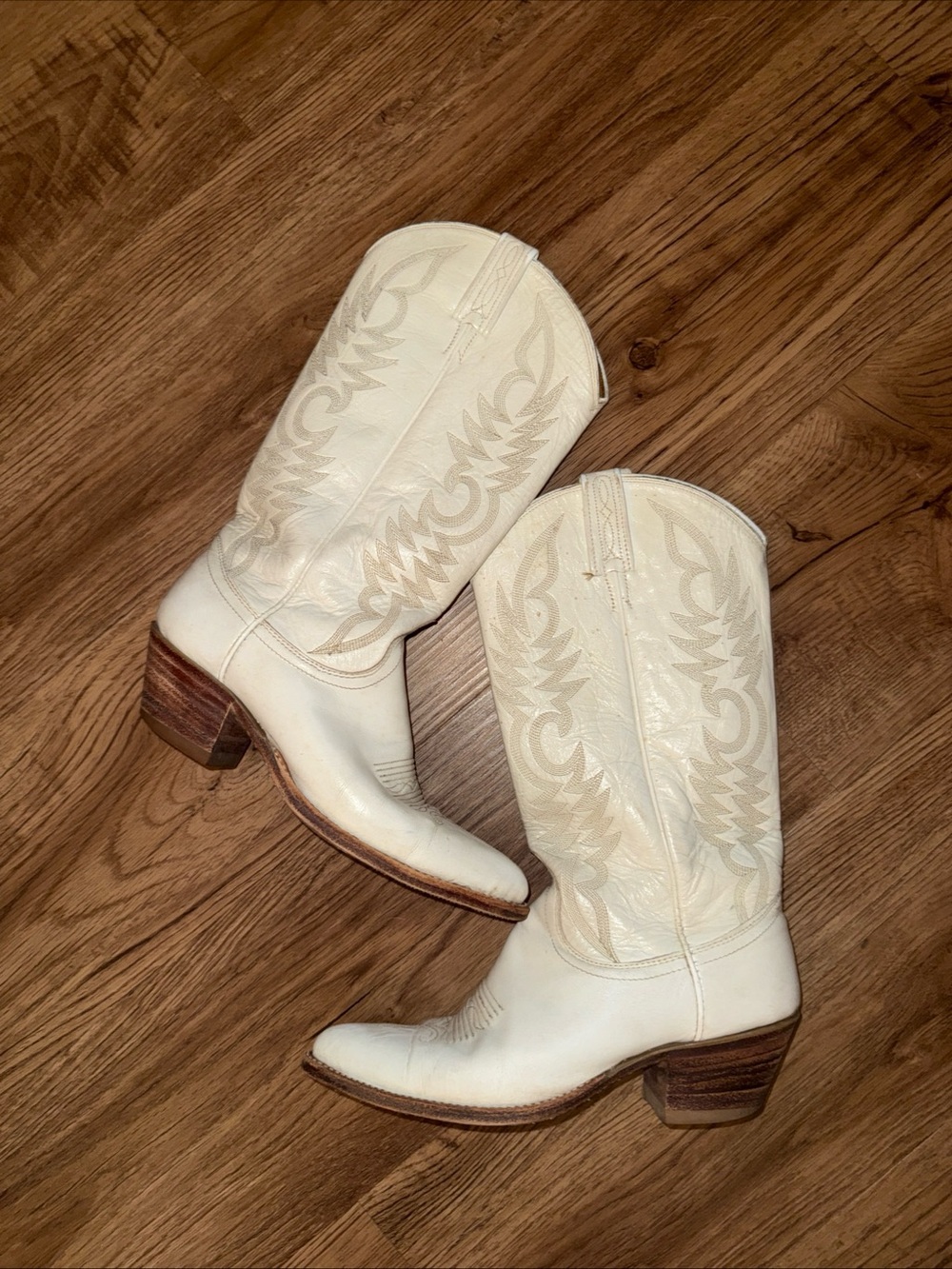 Dan Post White Cowboy Boots Womens 7.5 USA Leather Embroidered Cowgirl Western